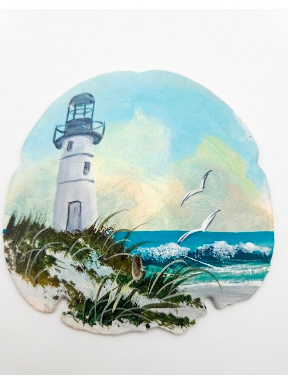 Hand-Painted Coastal Lighthouse Beach Sand Dollar